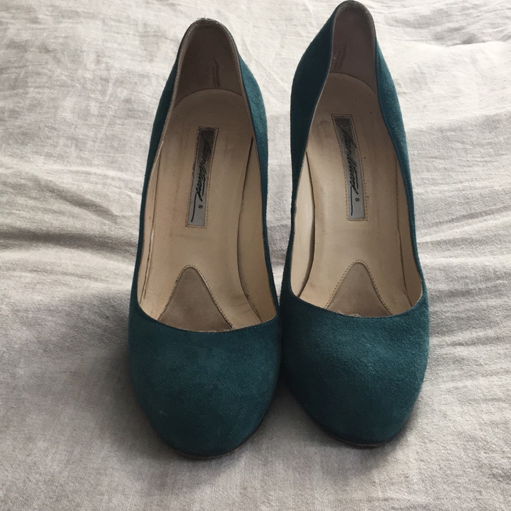 Brian Atwood Teal Suede Heels SZ 38